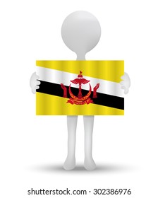 small 3d man holding a flag of Brunei Darussalam