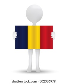small 3d man holding a flag of Republic of Chad
