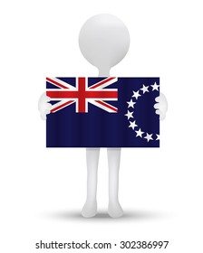 small 3d man holding a flag of Cook Islands