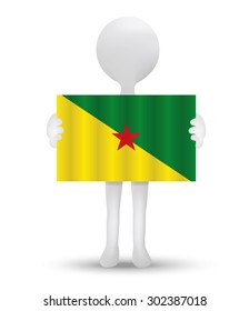 small 3d man holding a flag of French Guiana