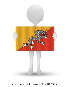 small 3d man holding a flag of Kingdom of Bhutan