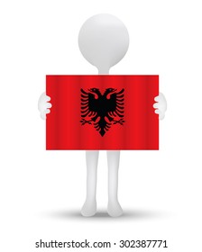 small 3d man holding a flag of Republic of Albania