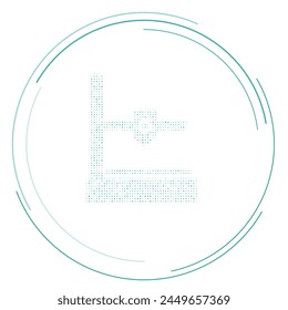 The small 3D printer symbol filled with teal dots. Pointillism style. Vector illustration on white background