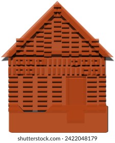 Small abstract brick house with front door, vector illustration