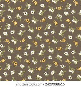 small abstract flower, small yellow and white flower seamless pattern background