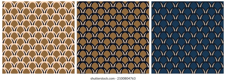 Small abstract shapes common geometric motif basic all over dome pattern continuous minimal background. Scales repeat pattern set.  Modern geo fabric design textile swatch allover printing block.