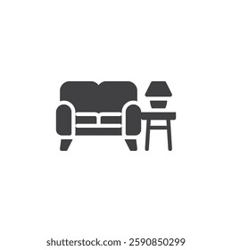 A small accent table next to a sofa vector icon. filled flat sign for mobile concept and web design. Side Table glyph icon. Symbol, logo illustration. Vector graphics