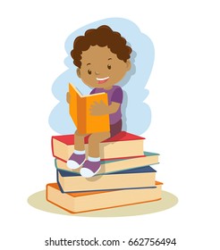 small african american boy  learning and reading book