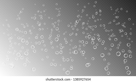 Small Air Bubbles On Transparent Background. Texture For Sparkling Water, Champagne, Underwater World.