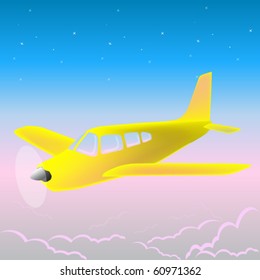 small aircraft at dawn, vector illustration
