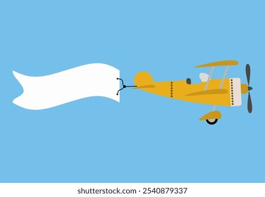 Avião pequeno com bandeira ilustração vetor plana.
