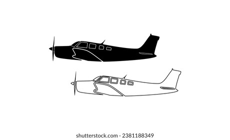 Small airplane , black isolated silhouette