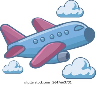 A small airplane flying with clouds in the style of a child's drawing