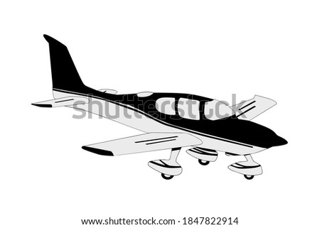 Small airplane isolated on white background. Personal plane icon, logo or sign in flat style. Civil aviation airplane. Light aircraft school. Air tours vehicle. Commercial flights. Vector illustration