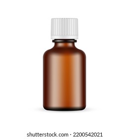 Small Amber Cosmetic Bottle Mock Up With Screw Cap, Isolated on White Background. Vector Illustration