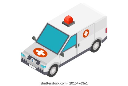 small ambulance with flashing light. drawing in isometric style vector