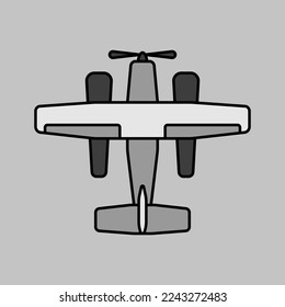 Small amphibian seaplane, plane grayscale vector icon. Graph symbol for travel and tourism web site and apps design, logo, app, UI