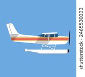 Small amphibian seaplane. plane icon. white sea plane in flat style isolated on blue background