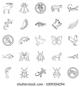 Small animal icons set. Outline set of 25 small animal vector icons for web isolated on white background