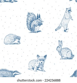 Small animals drawings seamless pattern