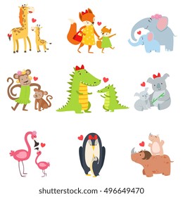 Small Animals And Their Moms Illustration Set