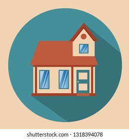 Small apartment house with an icon. Flat design.