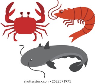 small aquatic animal icons vector illustration 