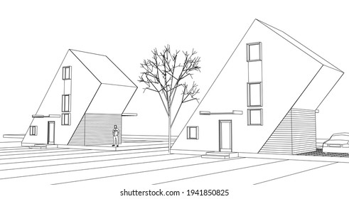 small architecture modern house 3d rendering