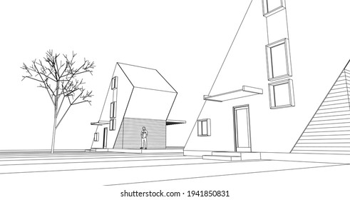 small architecture modern house 3d rendering