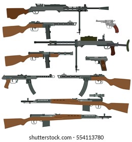 Small arms of the armed forces of the USSR during the Second World War. The illustration on a white background.