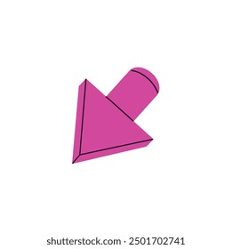 Small arrow with pink colour. Bold line with cursor, pointer. Sign of way of move. Symbol showing route, path. Geometric shape pointing direction. Flat isolated vector illustration on white background