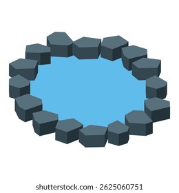 Small artificial pond surrounded by isometric grey stones, ideal for relaxing in a peaceful environment