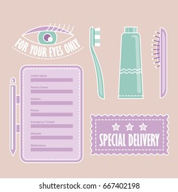 An small assortment of children things with eye
