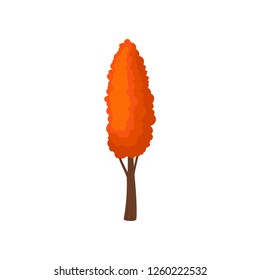 Small autumn tree with bright orange foliage. Natural landscape element. Forest plant. Botany theme. Flat vector icon
