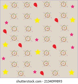 Alfabetos pequeños a-z con decoración floral multicolor y estrellas amarillas brillantes y globos rojos 