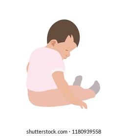 Small baby girl sitting, isolated vector illustration. Flat design