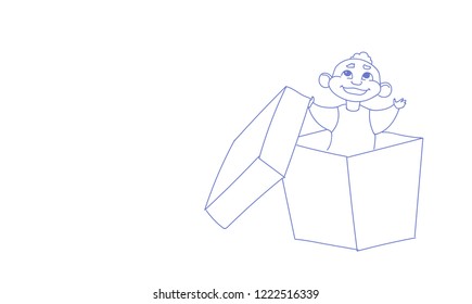 small baby in present box happy child sketch doodle horizontal vector illustration