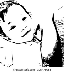 Small baby smiling drawing