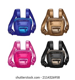 Las mochilas pequeñas establecen la ilustración vectorial en el fondo blanco