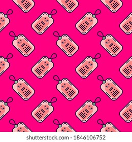 Small badge, seamless pattern on hot pink background.