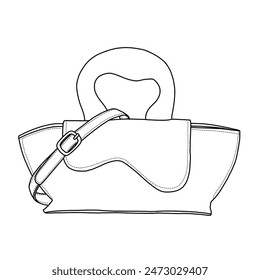 Small Bag Cross body Bags Satchels Line art, outline vector doodle illustration side view, isolated on white background