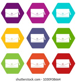 Small bag icon set many color hexahedron isolated on white vector illustration