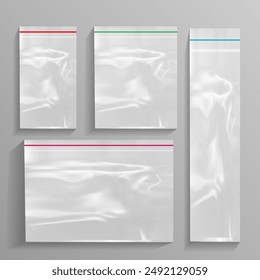Small bags of different sizes with a zip lock on a gray background. Vector illustration