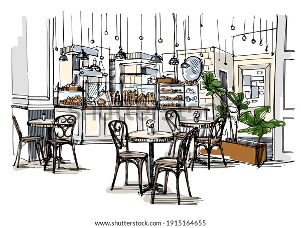 Small Bakery Interior Hand Drawn Sketch Stock Vector (Royalty Free ...