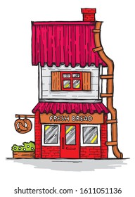 small bakery, red roof, comfort, bread