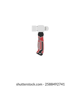 Small Ball Peen Hammer realistic vector illustration, with red rubber handgrip. Modern hand tool in trendy style. Editable graphic resources for many purposes.