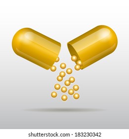 Small balls  pouring from an open medical capsule. Vector illustration