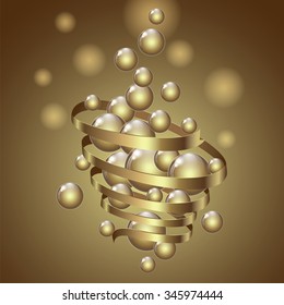 Small balls and twisted tape on colorful gift background. Vector illustration.