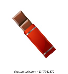 Small bar of milk chocolate in red packaging