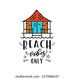 Small beach cabin and text on white background